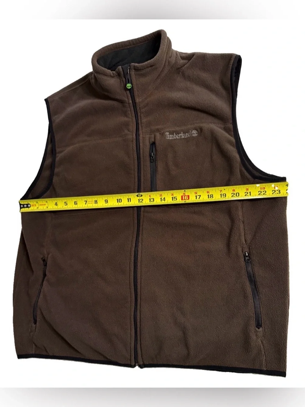 Timberland Brown Fleece Full Zip Vest Men’s XL Outdoor Hiking 3-Pocket